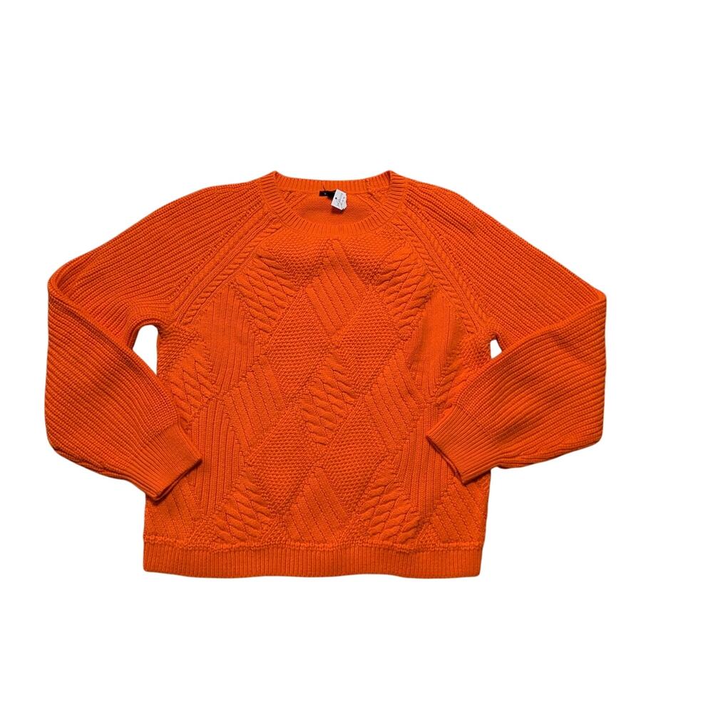 Talbots Women’s Pullover Sweater Size Large Bright Orange Cotton Blend Crewneck